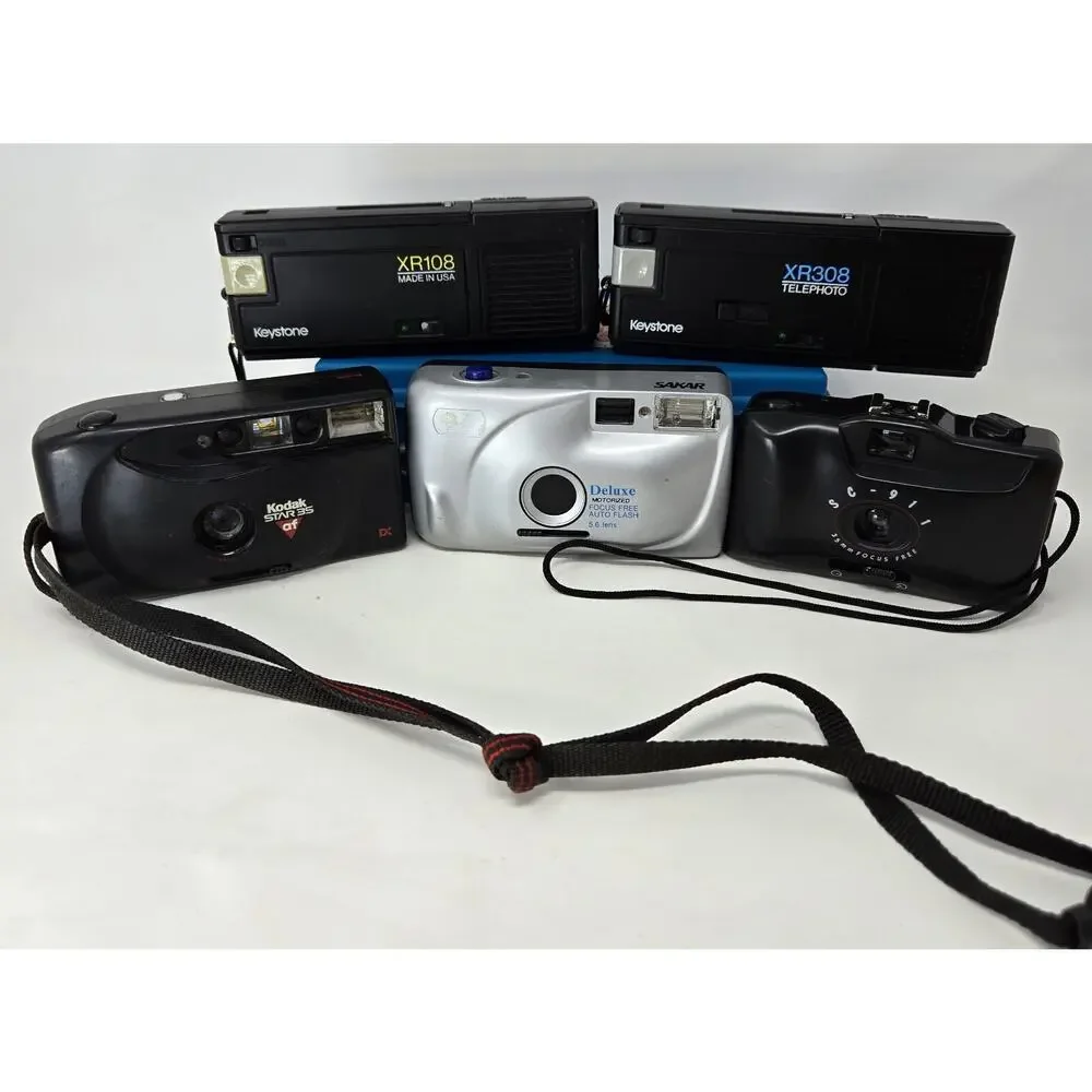 Vintage Film Camera Lot of 5 For Parts or Repair Kodak Sakar Keystone 35mm 110